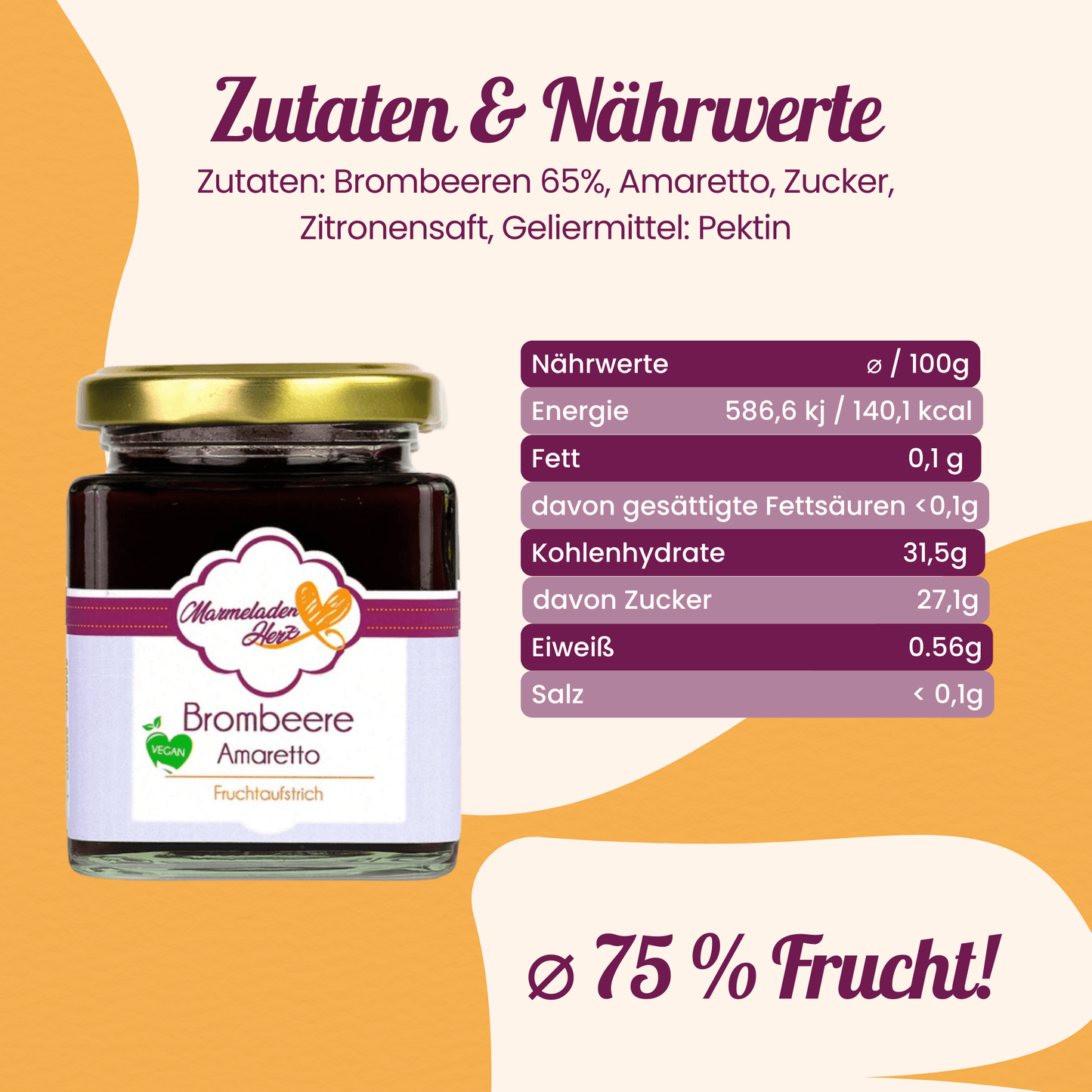 Brombeere Amaretto Fruchtaufstrich - Marmeladenherz